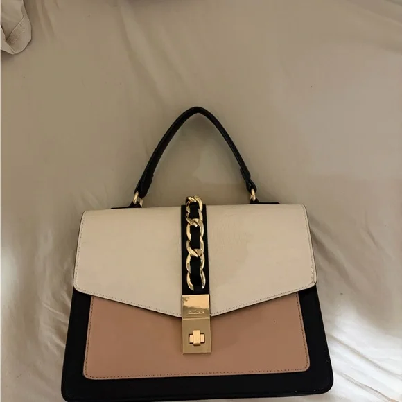 Aldo Black, Cream, and Tan Tote with Gold Chain - Picture 1 of 2